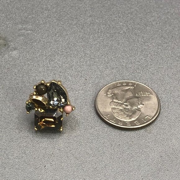 3/$30 Rhinestone Earrings Brown Gold Tone Studs Small Dainty Fancy Elegant - Picture 5 of 9